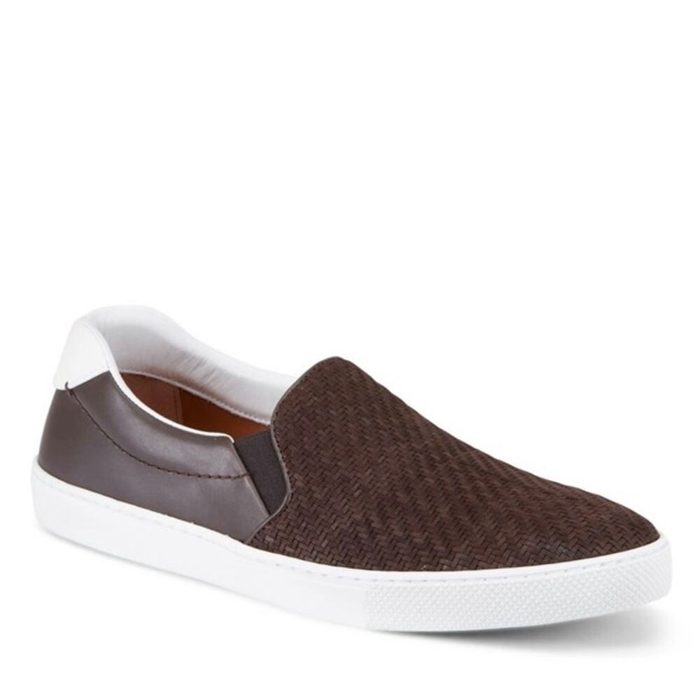Zegna Leonardo SlipOn Shoes. Brown Woven Leather. Size 11.5